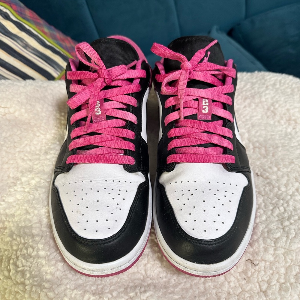 Black and White Sneakers with Pink Laces